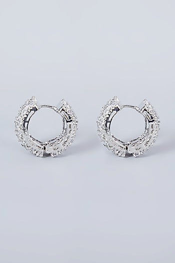 White Finish Zircon Hoop Earrings