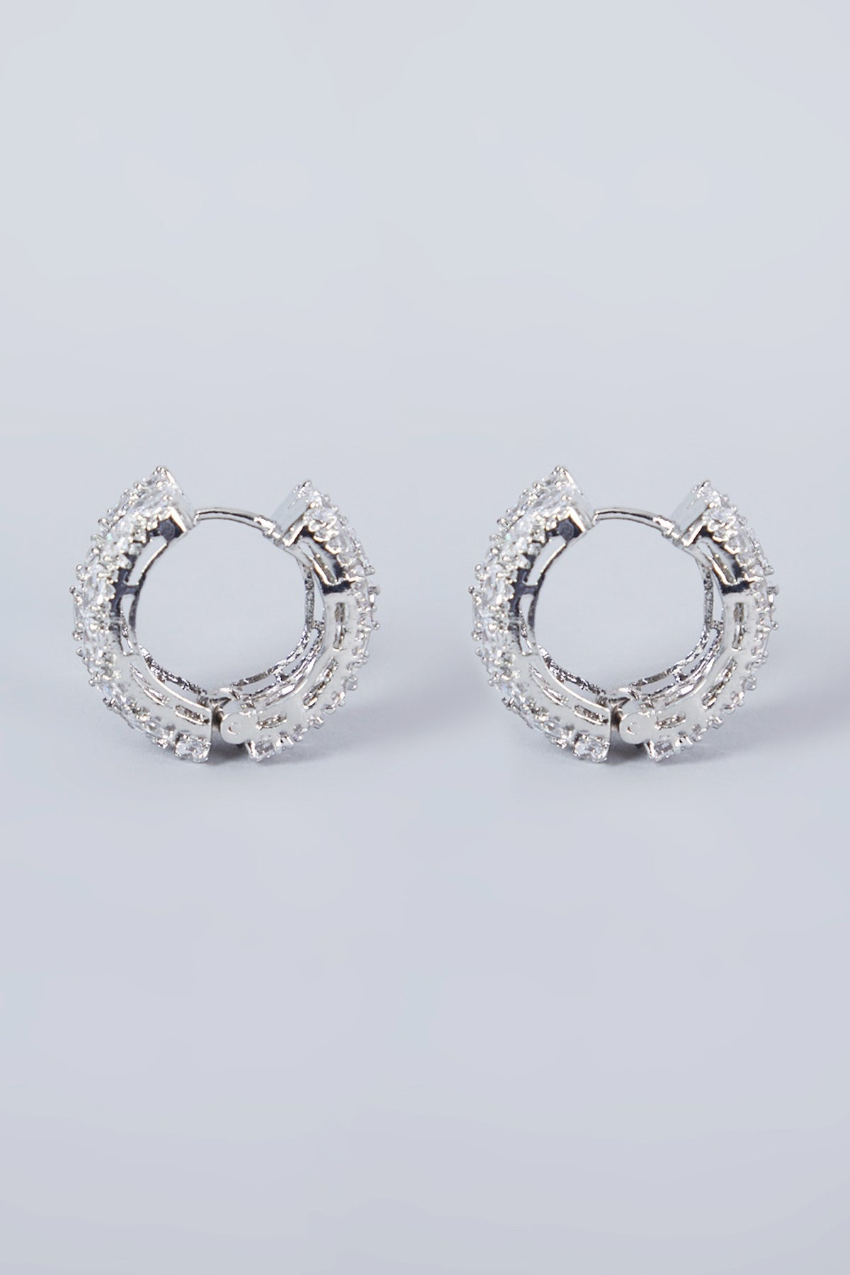 White Finish Zircon Hoop Earrings