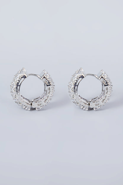 White Finish Zircon Hoop Earrings