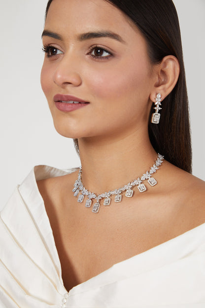 White Finish Zircon Necklace Set
