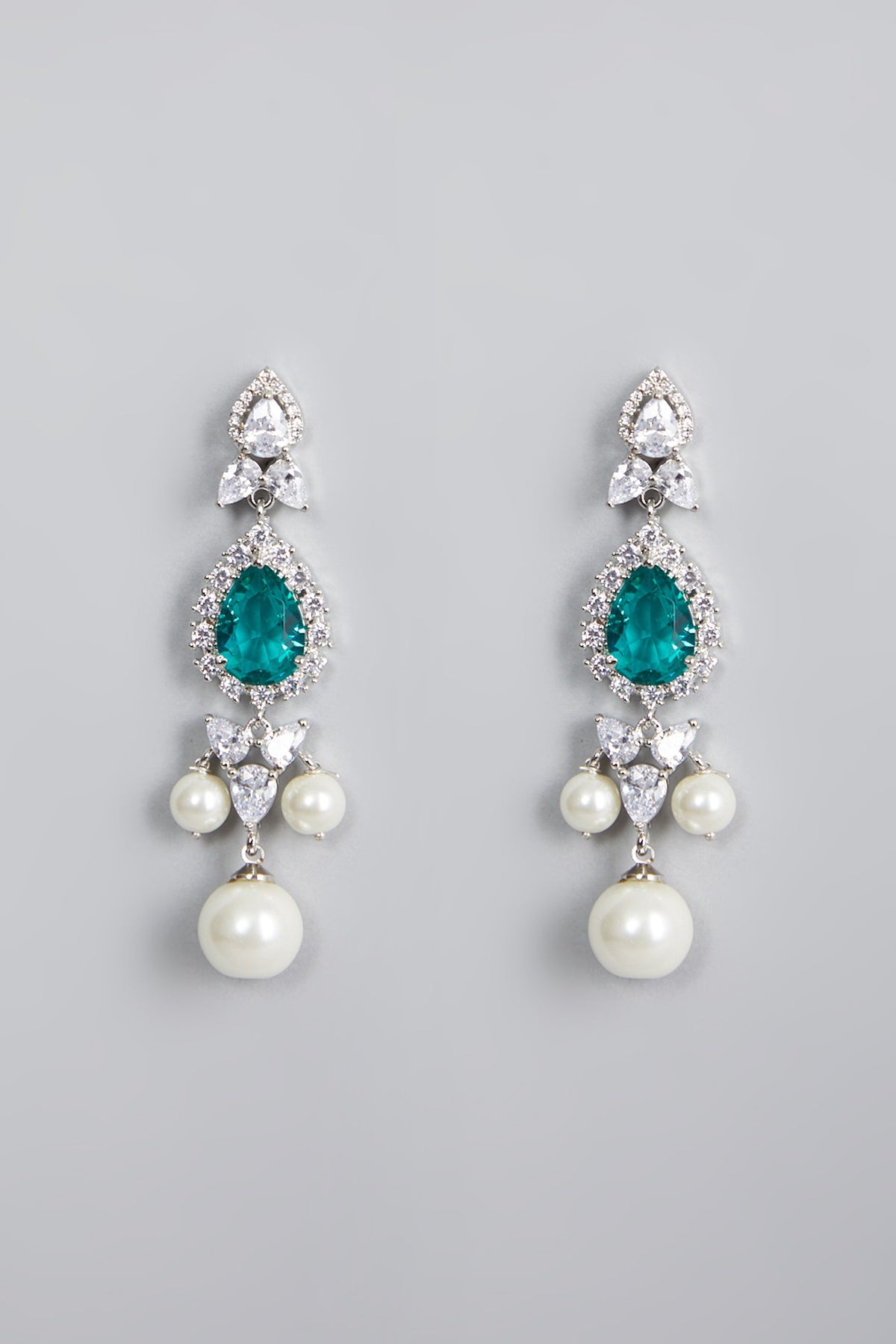 White Finish Pearl & Emerald Dangler Earrings
