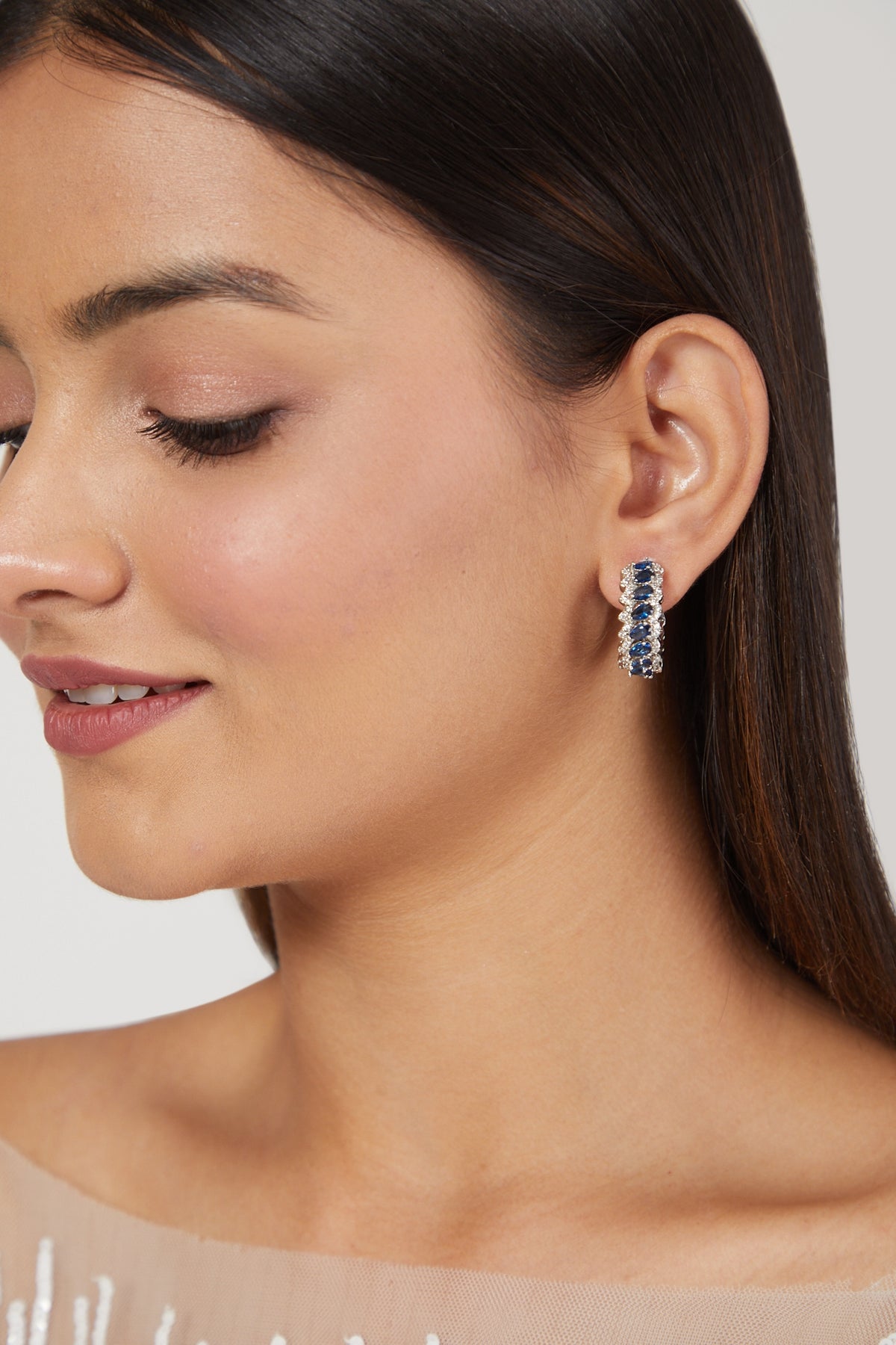 White Finish Sapphire Earrings