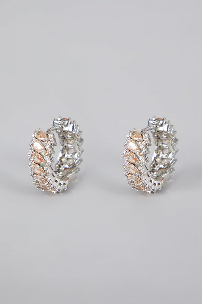 White Finish Zircon & Champagne Stone Hoop Earrings