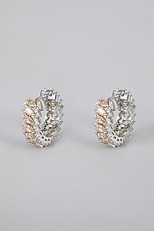White Finish Zircon & Champagne Stone Hoop Earrings