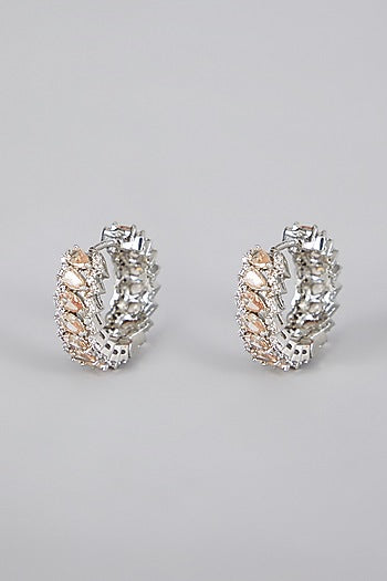 White Finish Zircon & Champagne Stone Hoop Earrings