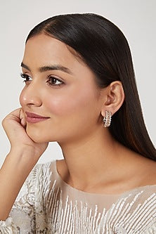 White Finish Zircon & Champagne Stone Hoop Earrings