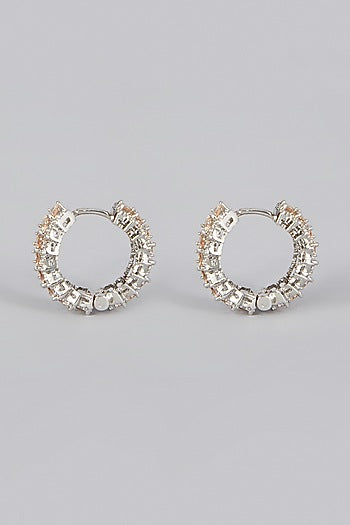 White Finish Zircon & Champagne Stone Hoop Earrings