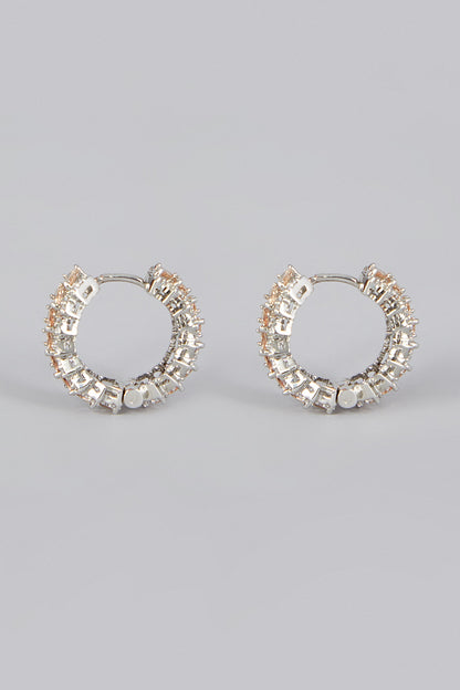 White Finish Zircon & Champagne Stone Hoop Earrings