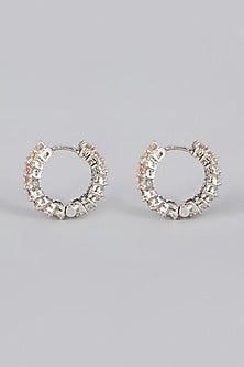 White Finish Zircon & Champagne Stone Hoop Earrings