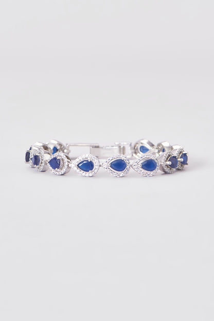 White Finish Zircon & Blue Stone Bracelet