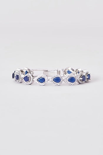 White Finish Zircon & Blue Stone Bracelet