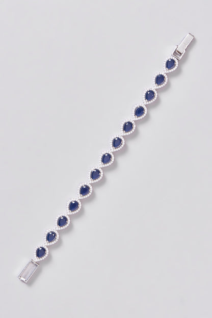 White Finish Zircon & Blue Stone Bracelet