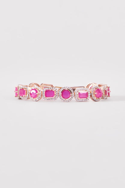 Rose Gold Finish Zircon & Synthetic Ruby Stone Bracelet