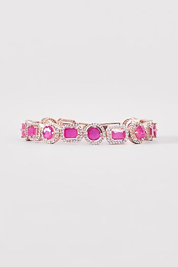 Rose Gold Finish Zircon & Synthetic Ruby Stone Bracelet