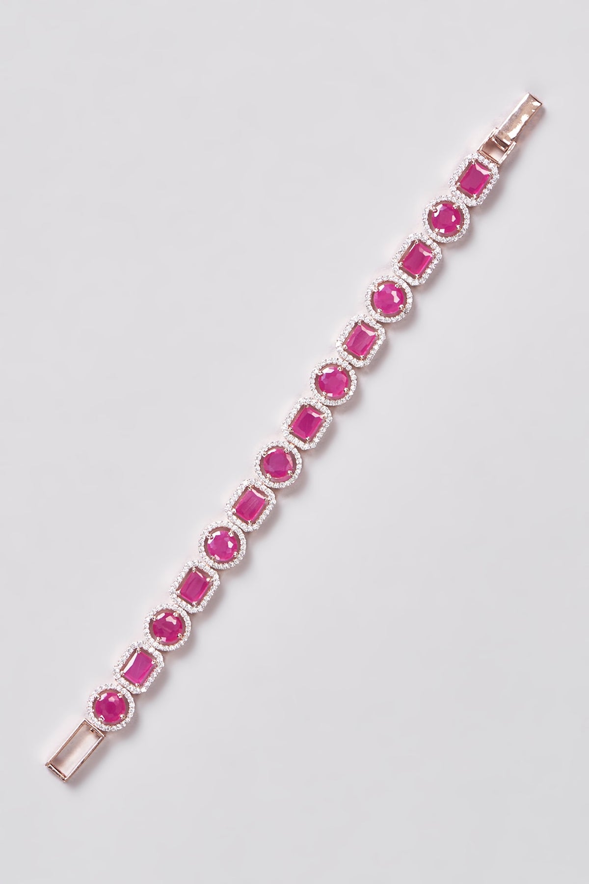 Rose Gold Finish Zircon & Synthetic Ruby Stone Bracelet