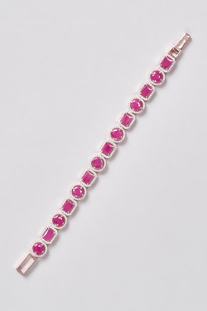 Rose Gold Finish Zircon & Synthetic Ruby Stone Bracelet