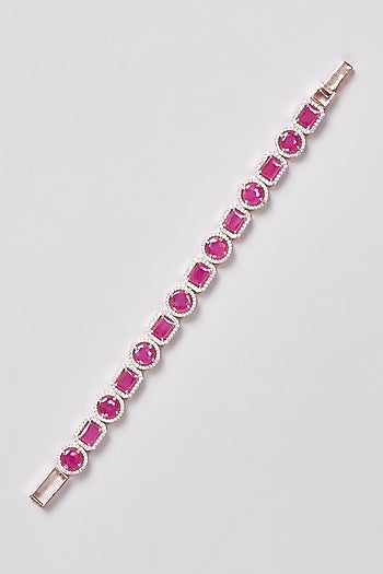 Rose Gold Finish Zircon & Synthetic Ruby Stone Bracelet