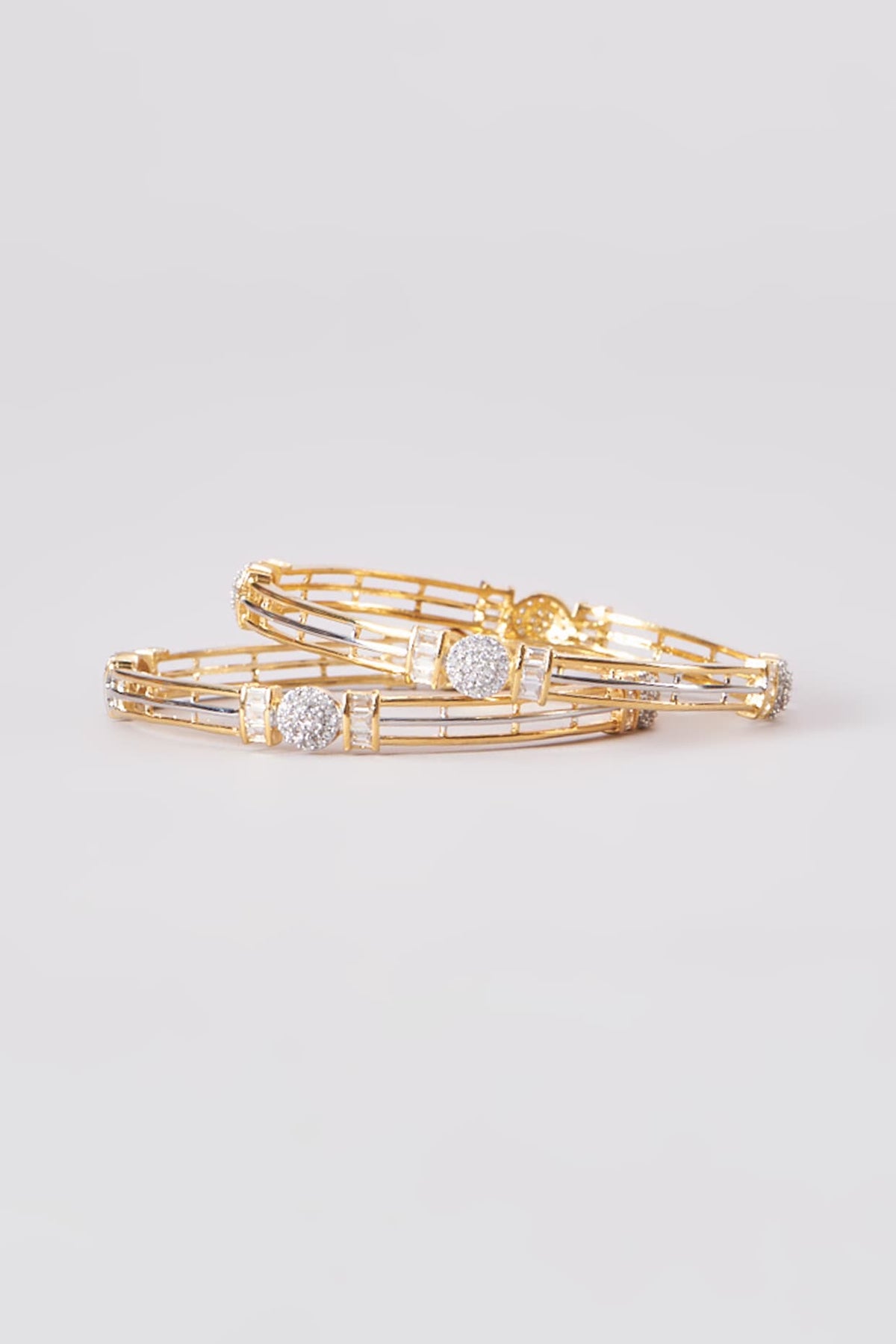 Gold Finish Zircon Bangles (Set of 2)