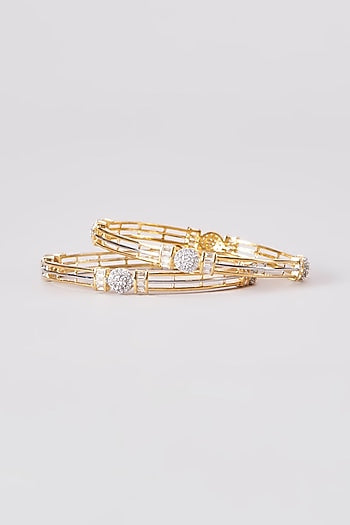 Gold Finish Zircon Bangles (Set of 2)