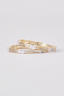 Gold Finish Zircon Bangles (Set of 2)