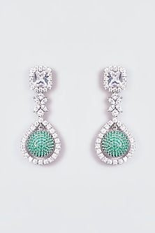 White Finish Zircon & Synethtic Emerald Stone Dangler Earrings