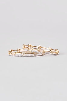 Gold Finish Zircon Bangles (Set of 2)