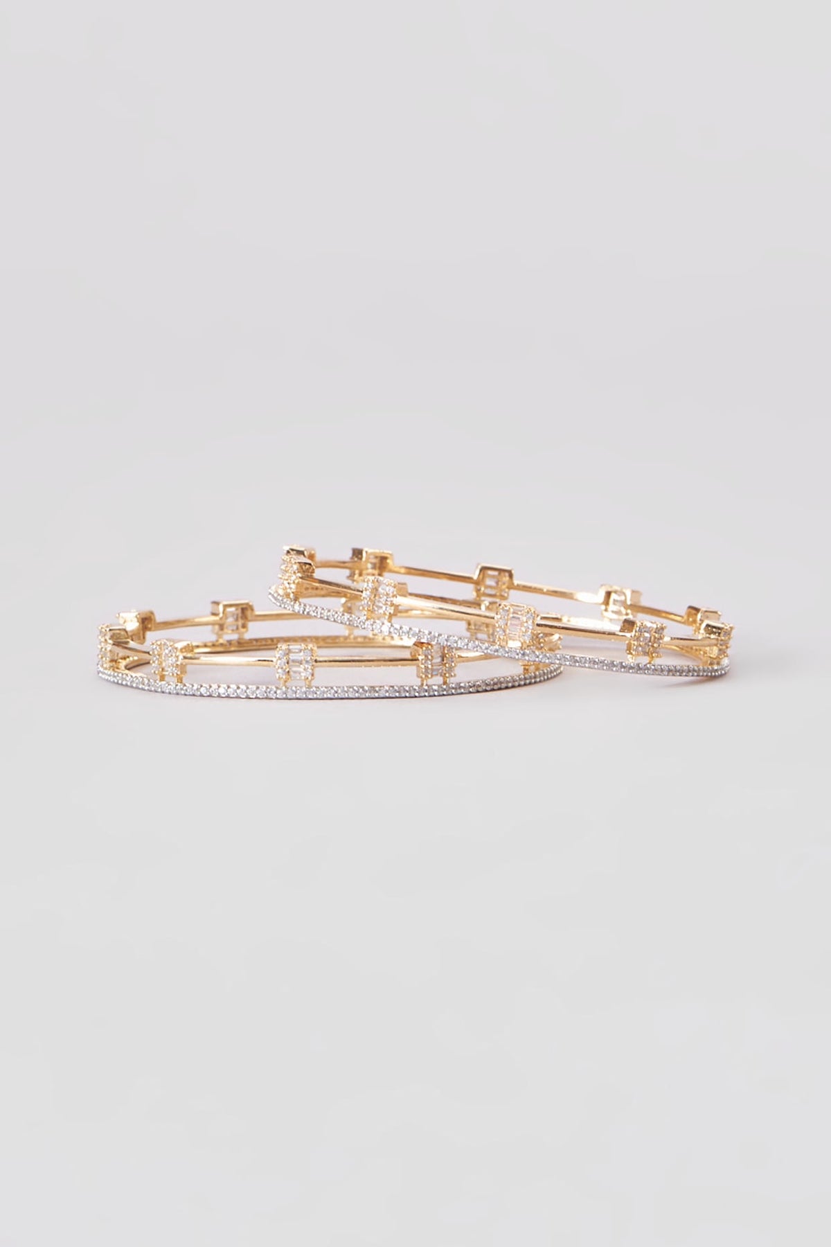 Gold Finish Zircon Bangles (Set of 2)