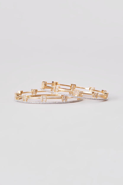 Gold Finish Zircon Bangles (Set of 2)