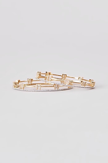 Gold Finish Zircon Bangles (Set of 2)
