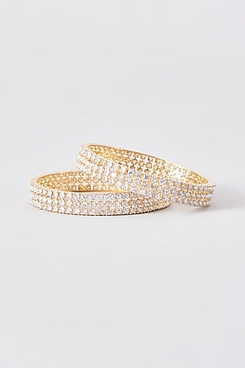 Gold Finish Zircon Bangles (Set of 2)