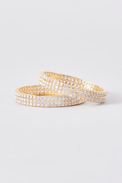 Gold Finish Zircon Bangles (Set of 2)