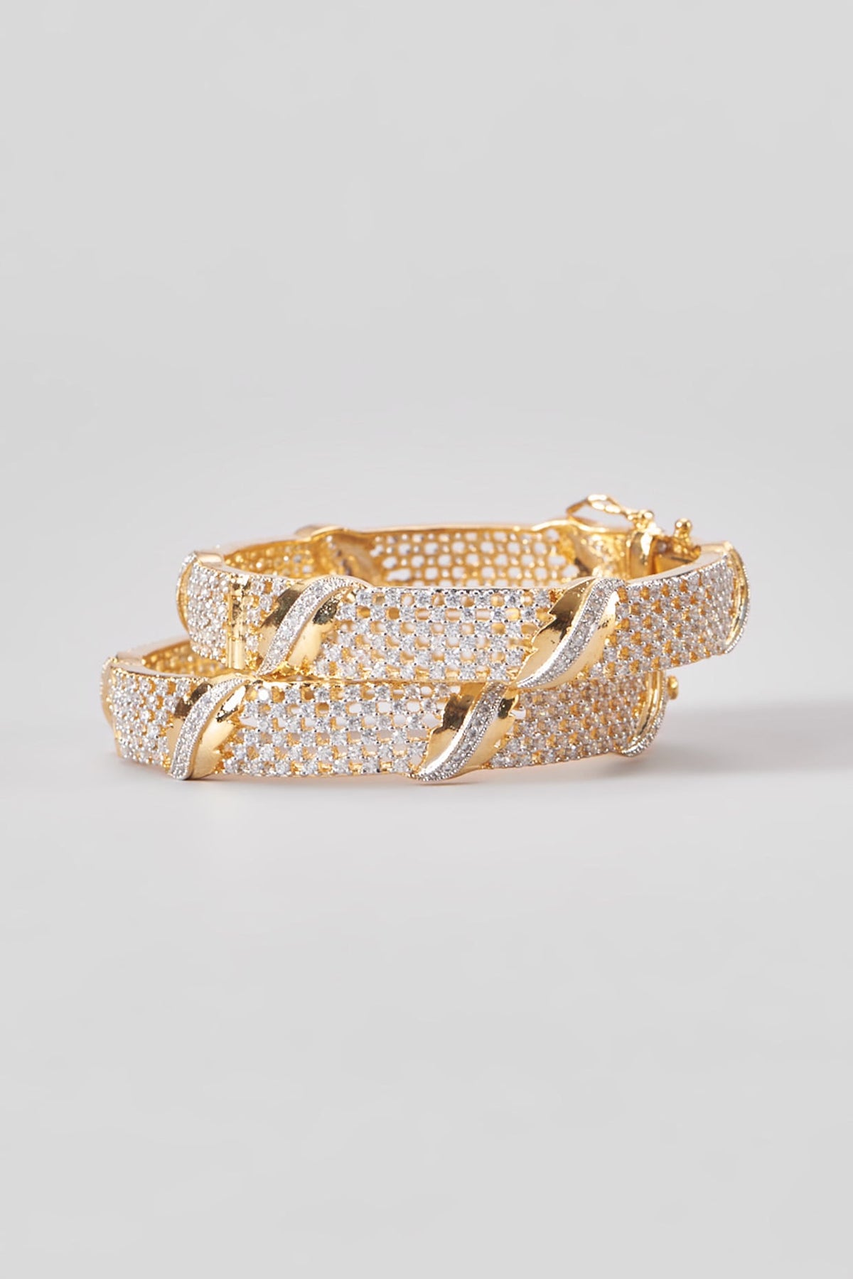 Gold Finish Zircon Bangles (Set of 2)
