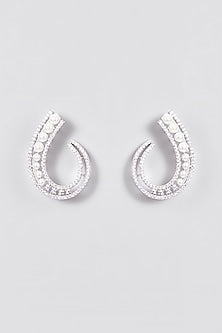 White Finish Zircon & Pearl Stud Earrings