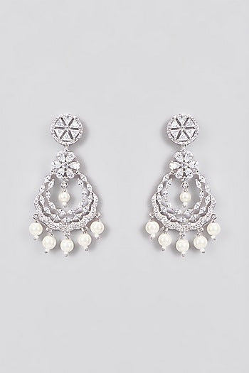 White Finish Zircon & Pearl Dangler Earrings
