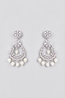 White Finish Zircon & Pearl Dangler Earrings