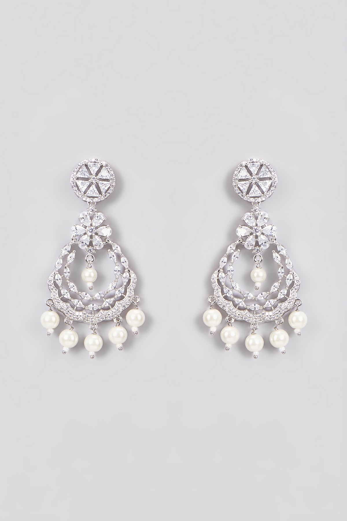 White Finish Zircon & Pearl Dangler Earrings