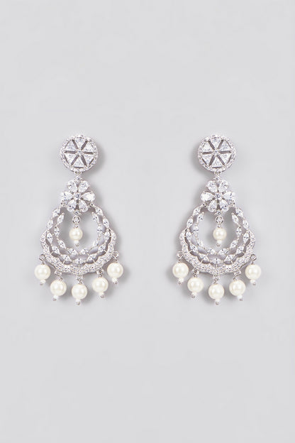 White Finish Zircon & Pearl Dangler Earrings
