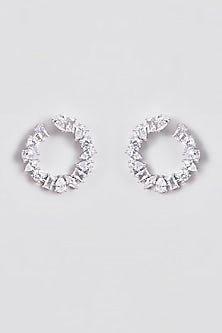 White Finish Zircon Stud Earrings