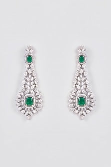White Finish Zircon & Green Stone Dangler Earrings