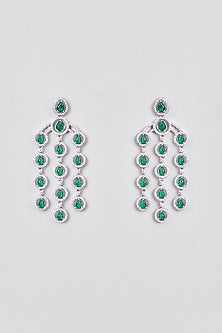 White Finish Zircon & Synthetic Emerald Stone Dangler Earrings
