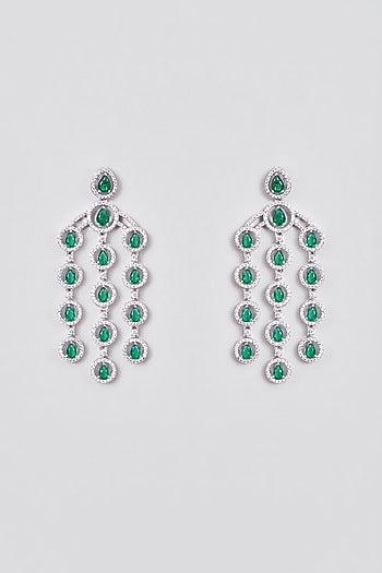White Finish Zircon & Synthetic Emerald Stone Dangler Earrings
