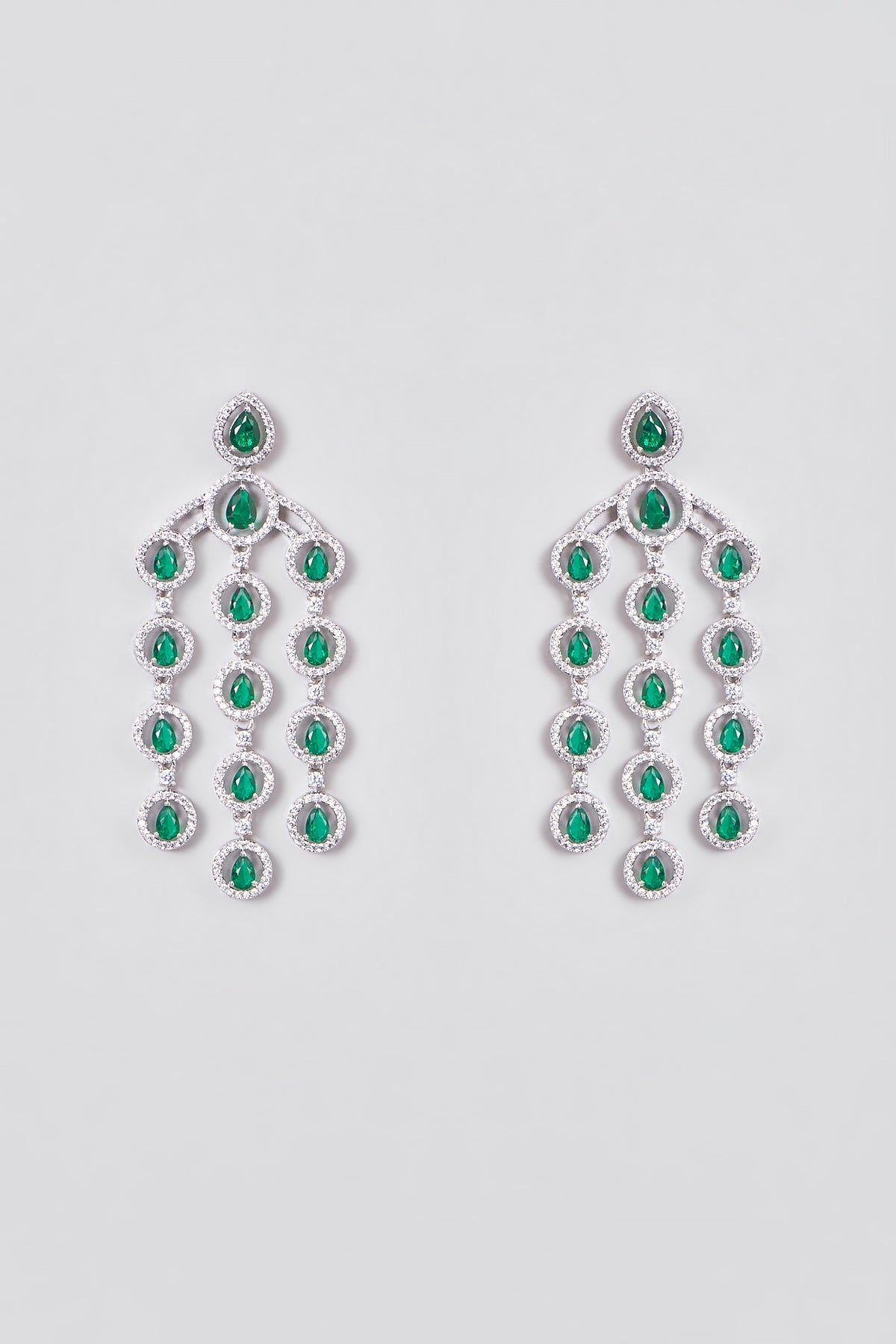 White Finish Zircon & Synthetic Emerald Stone Dangler Earrings