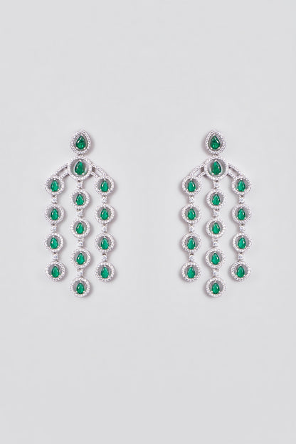 White Finish Zircon & Synthetic Emerald Stone Dangler Earrings