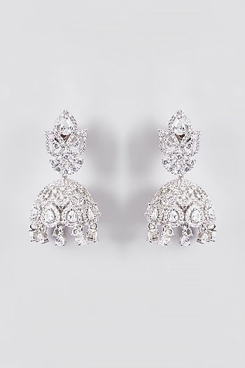White Finish Zircon Jhumka Earrings