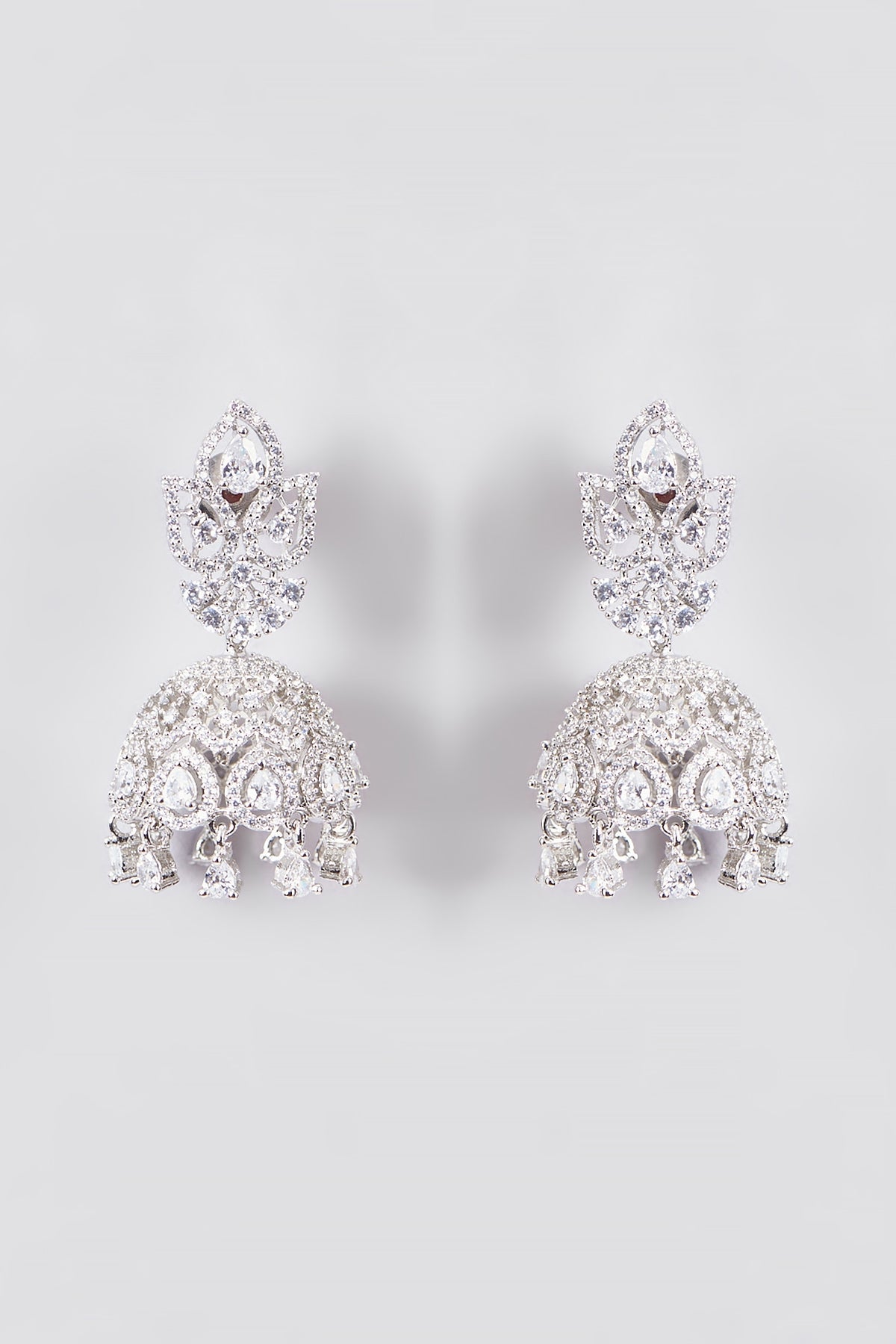 White Finish Zircon Jhumka Earrings