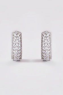 White Finish Zircon Hoop Earrings