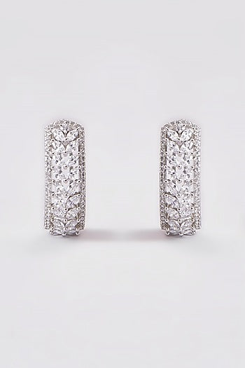 White Finish Zircon Hoop Earrings