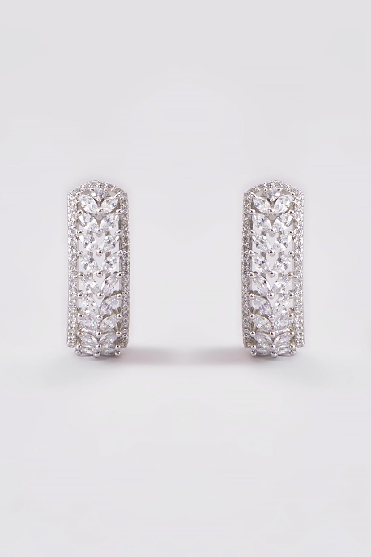 White Finish Zircon Hoop Earrings