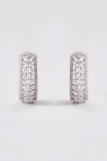 White Finish Zircon Hoop Earrings