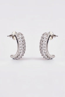 White Finish Zircon Hoop Earrings